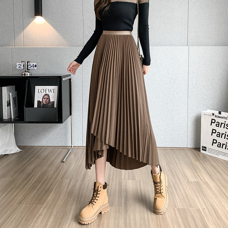 Retro Style Irregular Pleated Skirt Women's High Waist Slimming