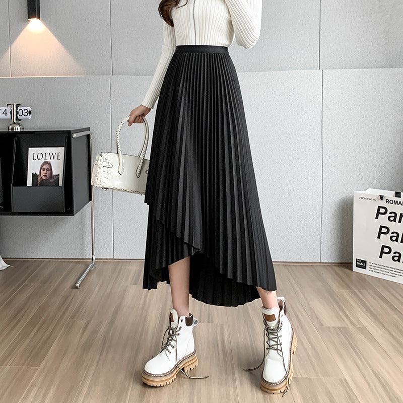 Retro Style Irregular Pleated Skirt Women's High Waist Slimming