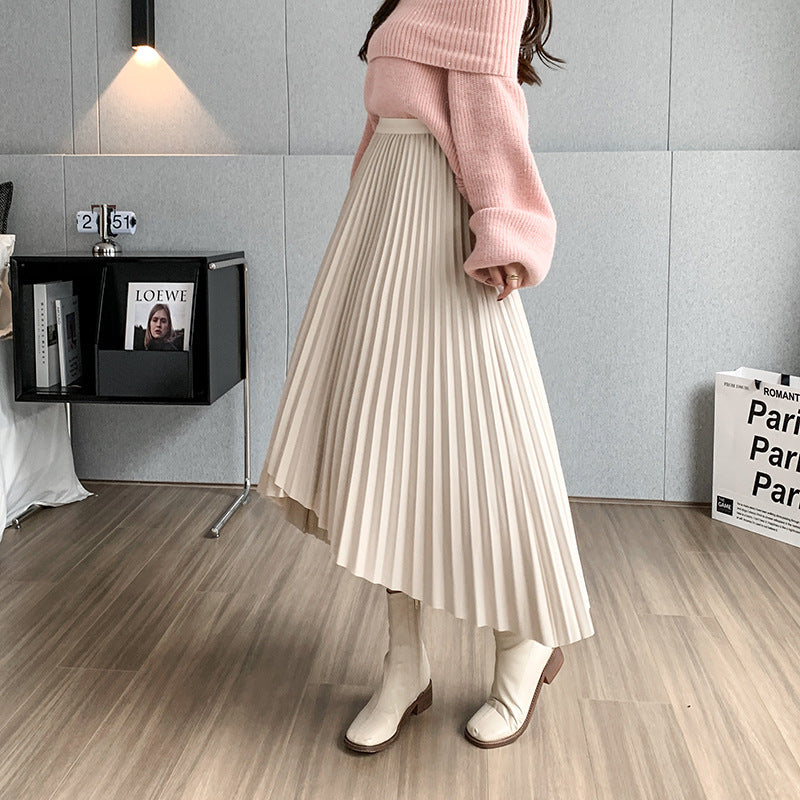 Retro Style Irregular Pleated Skirt Women's High Waist Slimming